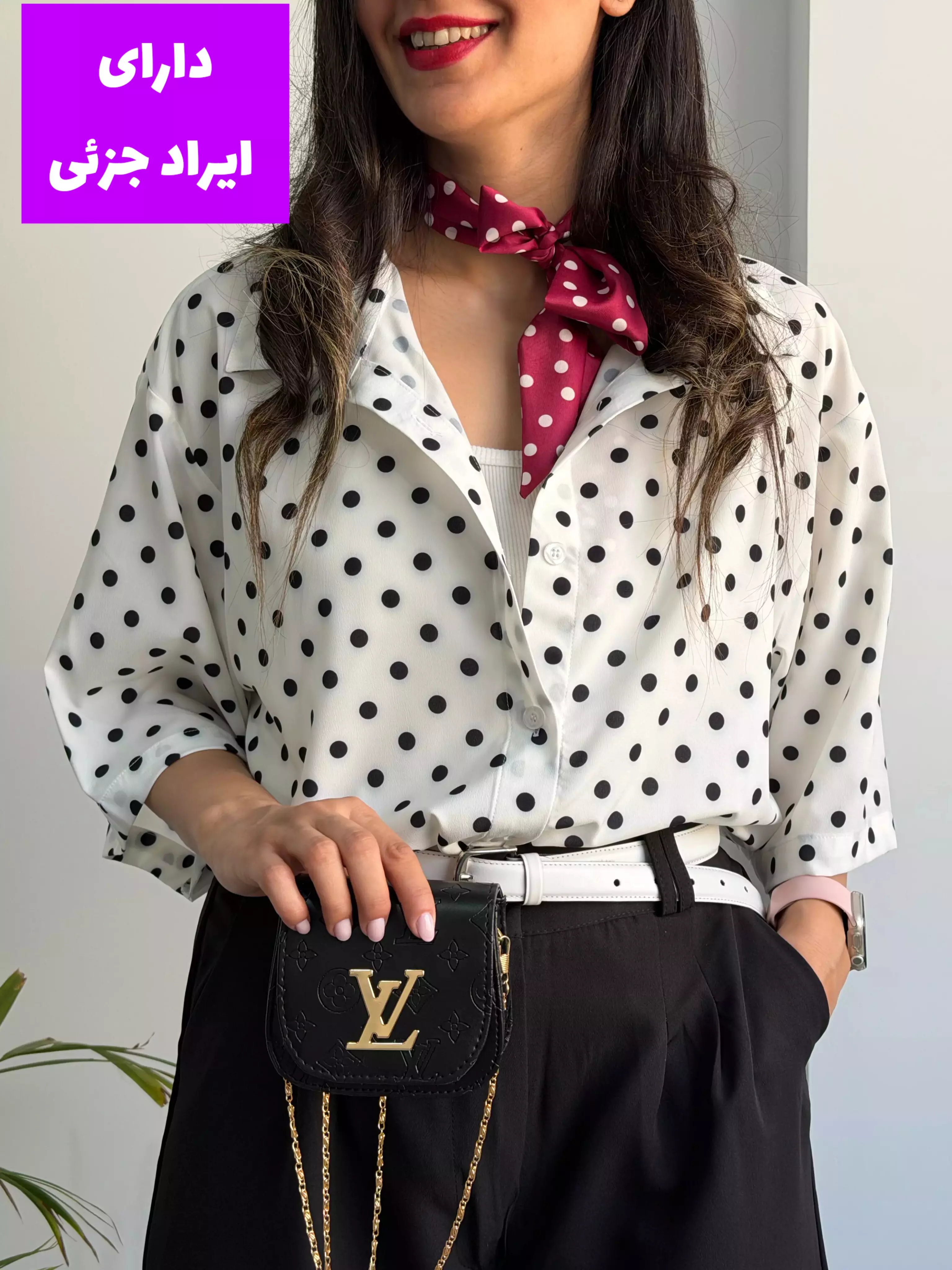 شومیز مانتویی خال خالی ( دارای ایراد جزئی )
